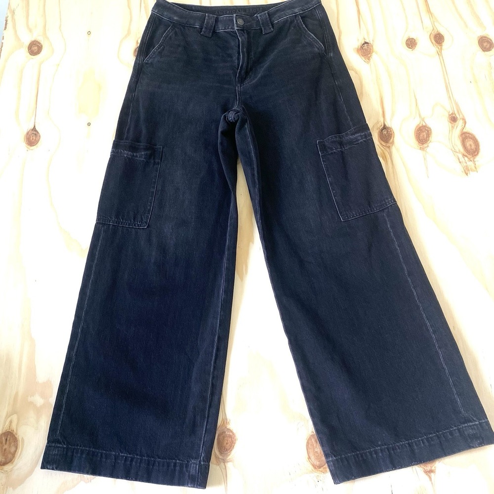 American Eagle Women's Size 8 Short Super High Rise Baggy Wide Leg Black Jeans